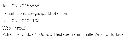 Gazi Park Hotel telefon numaralar, faks, e-mail, posta adresi ve iletiim bilgileri